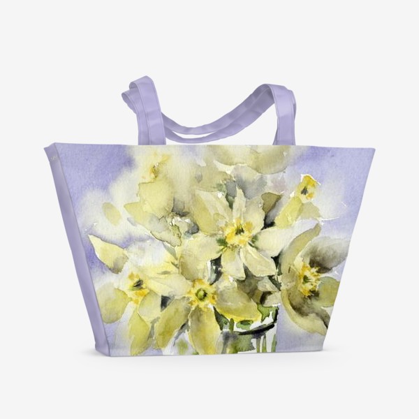 Пляжная сумка «Акварель Первоцветы и бабочка»