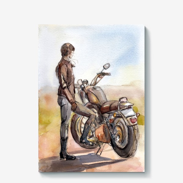 Холст «Девушка и мотоцикл»