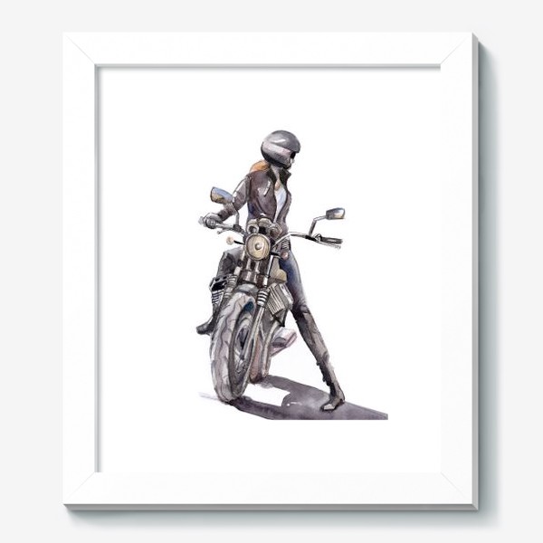 Картина «Девушка на мотоцикле в шлеме»