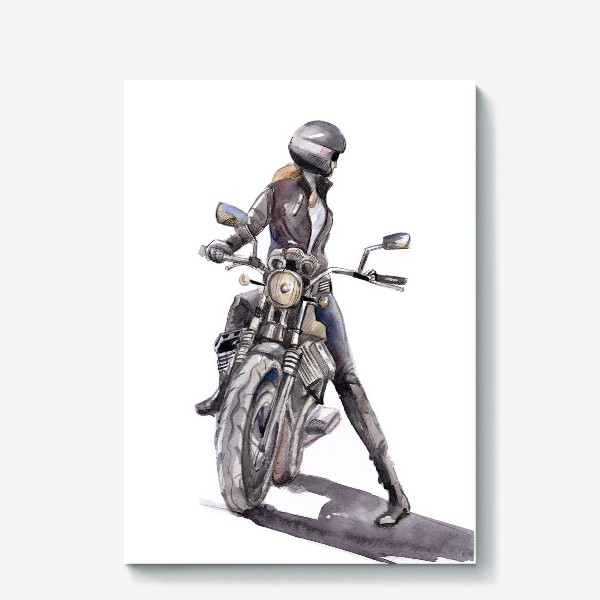 Холст &laquo;Девушка на мотоцикле в шлеме&raquo;