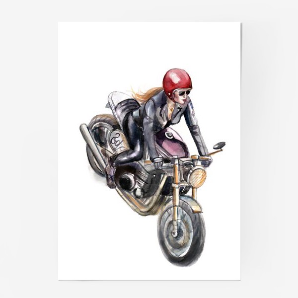 Постер «Девушка на мотоцикле в красном шлеме»
