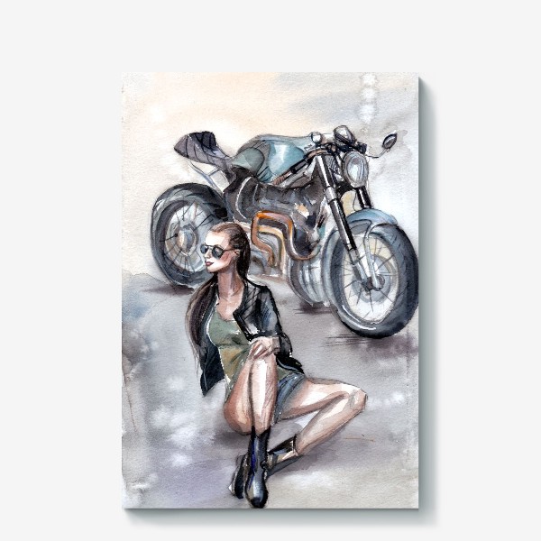 Холст &laquo;Девушка с мотоциклом&raquo;
