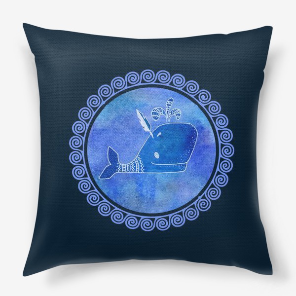 Подушка «Крошка кит с индейским пером»