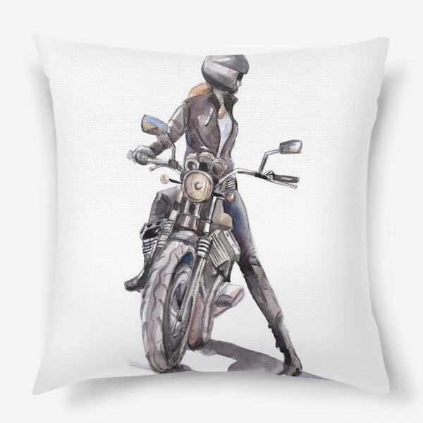 Подушка «Девушка на мотоцикле в шлеме»