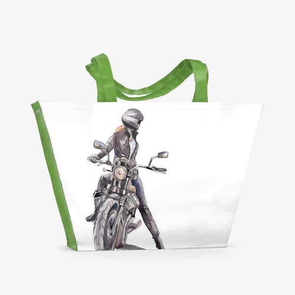 Пляжная сумка «Девушка на мотоцикле в шлеме»