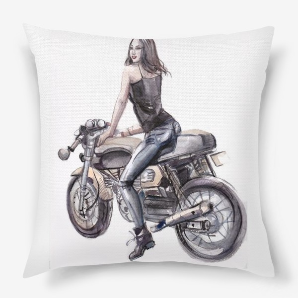 Подушка «Байкерша на мотоцикле»