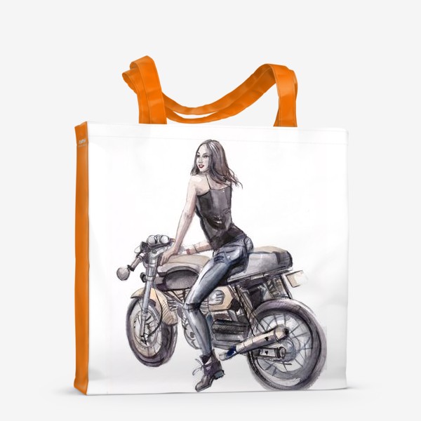 Сумка-шоппер «Байкерша на мотоцикле»