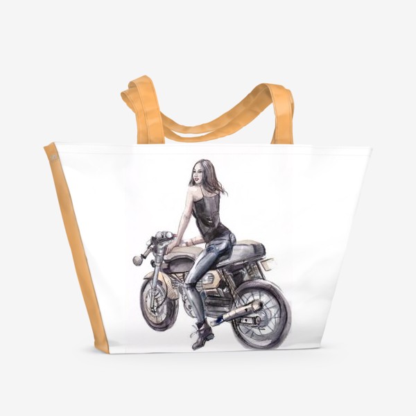 Пляжная сумка «Байкерша на мотоцикле»