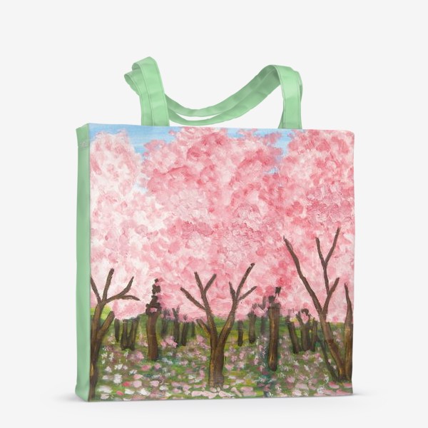 Сумка-шоппер «Цветущий розовый сад, масло, акрил»