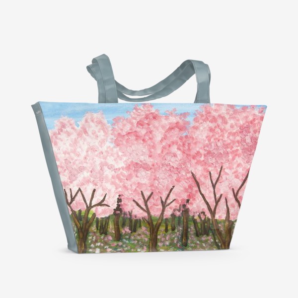 Пляжная сумка «Цветущий розовый сад, масло, акрил»