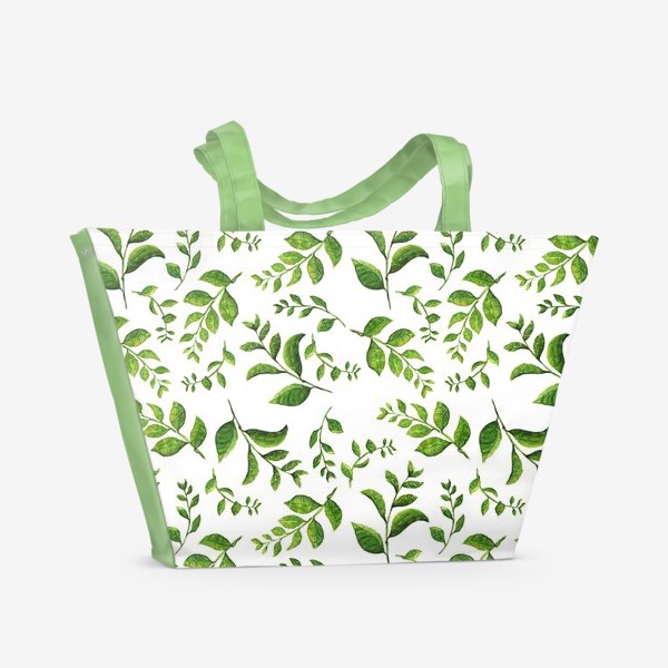 Пляжная сумка «Паттерн с акварельными зелеными веточками»