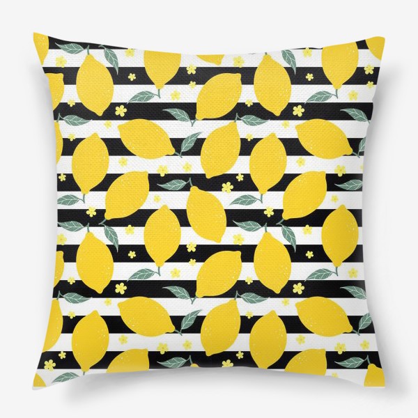 Подушка «Лимонный-полосатый с цветами»