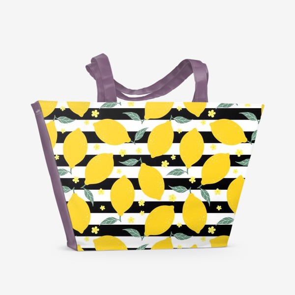 Пляжная сумка &laquo;Лимонный-полосатый с цветами&raquo;