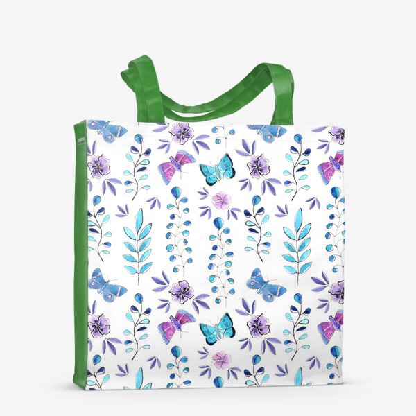 Сумка-шоппер «Голубые бабочки и растения»