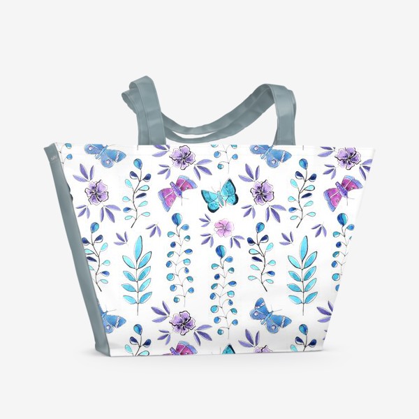 Пляжная сумка &laquo;Голубые бабочки и растения&raquo;