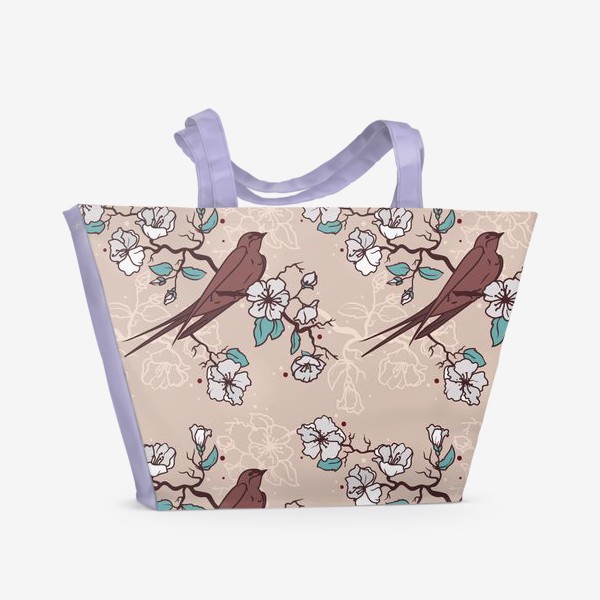 Пляжная сумка «Ласточки и цветущая сакура»