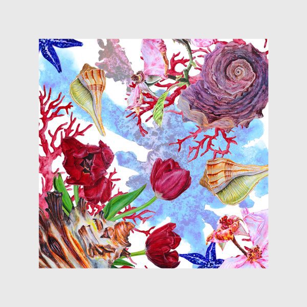 Шторы «Кораллы, ракушки и цветы»