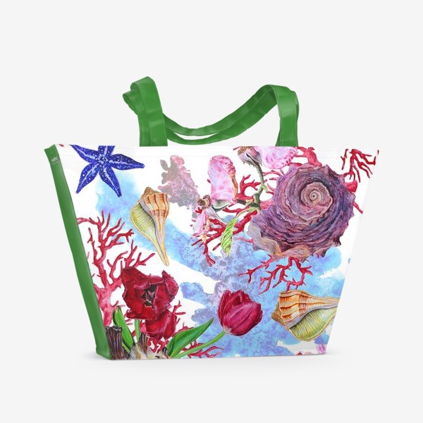 Пляжная сумка «Кораллы, ракушки и цветы»