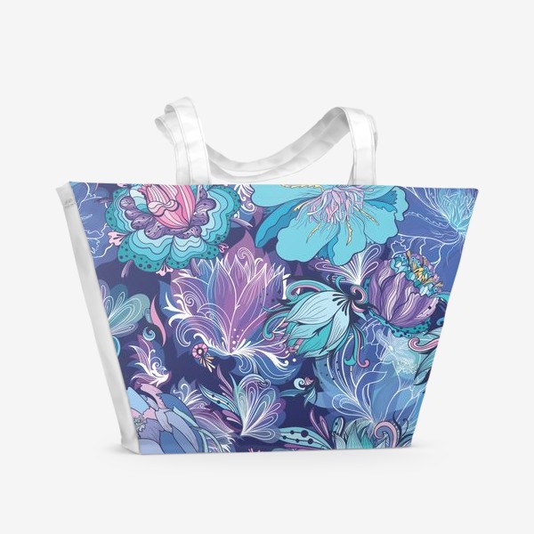 Пляжная сумка &laquo;Романтические цветы в цвете индиго&raquo;