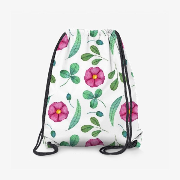 Рюкзак «Акварельный паттерн с цветами и зеленью»