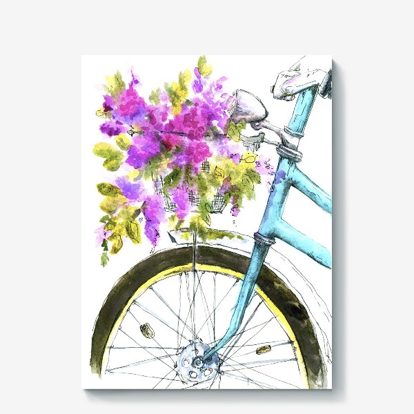 Холст «Велосипед с букетом цветов»