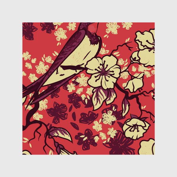 Шторы «Ласточка и цветущая сакура»