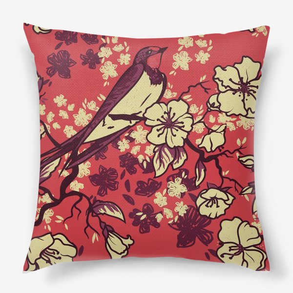 Подушка «Ласточка и цветущая сакура»