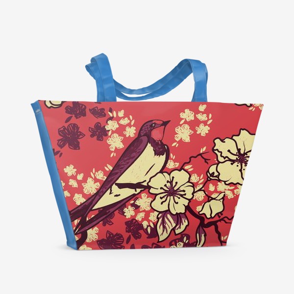 Пляжная сумка «Ласточка и цветущая сакура»