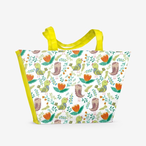 Пляжная сумка «Весенние птицы и цветы»
