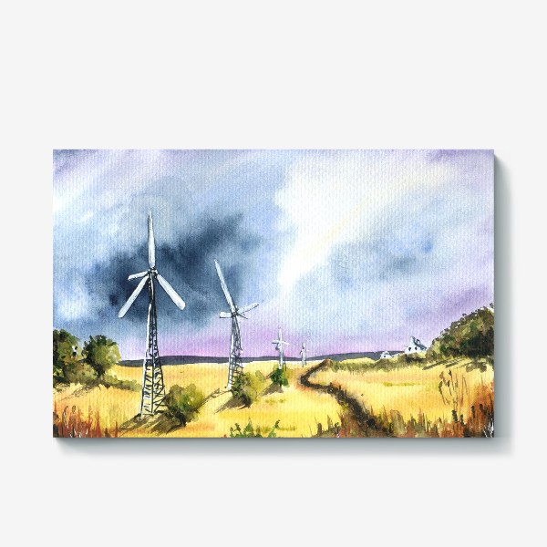 Холст «Пейзаж с ветряными мельницами»