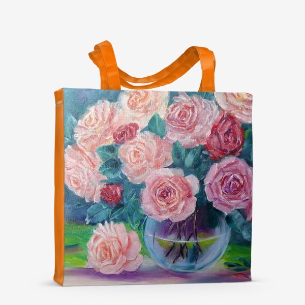 Сумка-шоппер «Розовые розы на зеленом фоне»