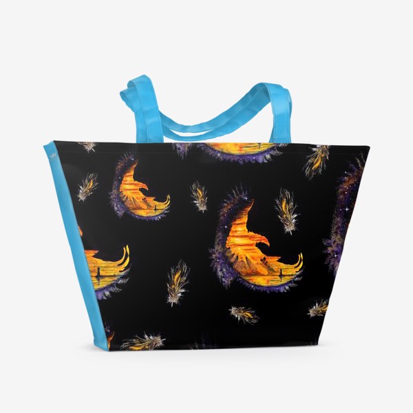 Пляжная сумка «Орел - луна и перья»