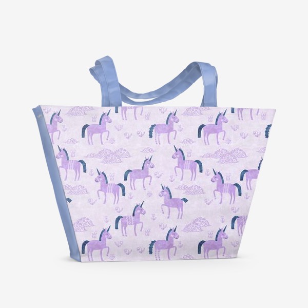 Пляжная сумка «Единороги в лиловых облачках»
