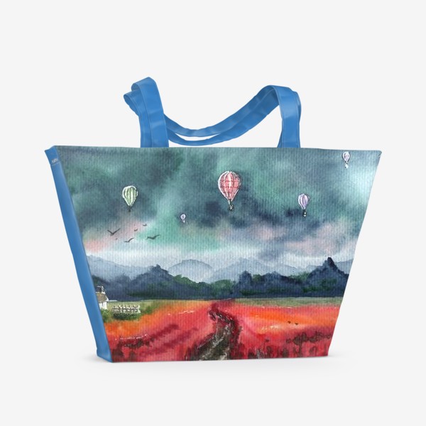 Пляжная сумка «Акварельный пейзаж с воздушными шарами.»