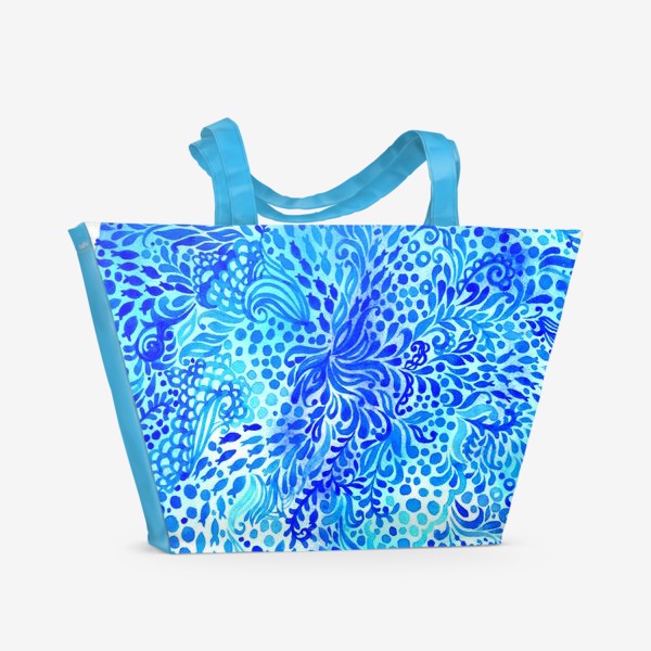 Пляжная сумка «Акварельный морской орнамент с растениями и рыбками »