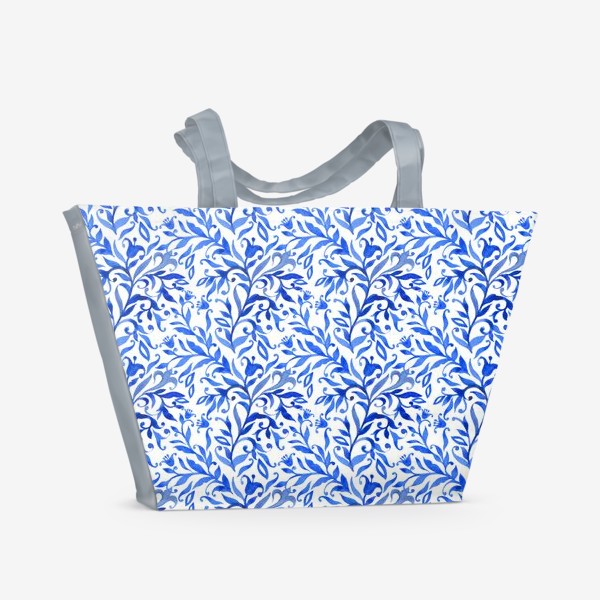 Пляжная сумка «Голубой растительный узор. Гжель.»