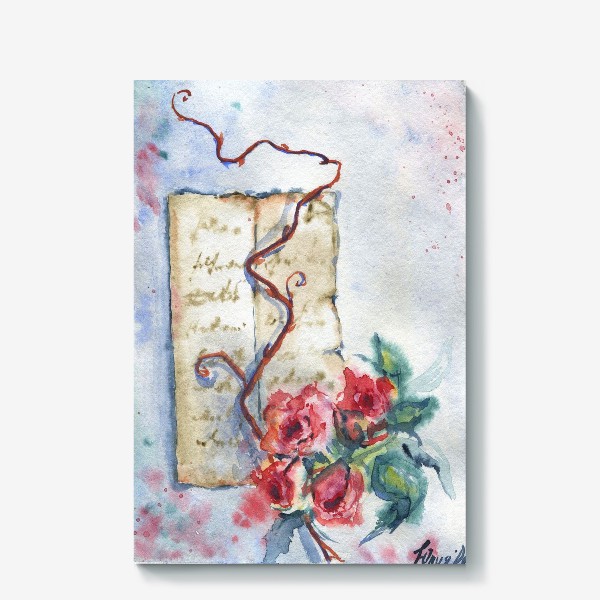 Холст «Старое письмо и розы»