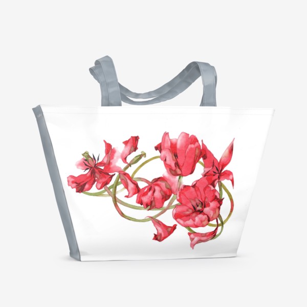 Пляжная сумка «Тюльпаны красные,вензель»