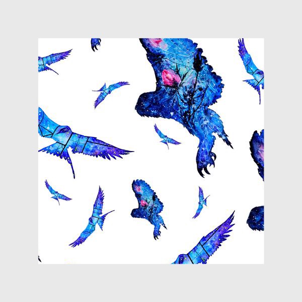 Шторы «Акварельные птицы, совы и чайки »