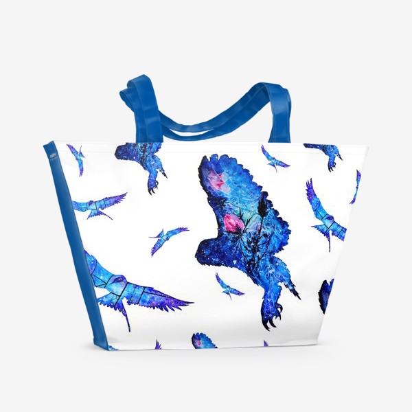 Пляжная сумка «Акварельные птицы, совы и чайки »