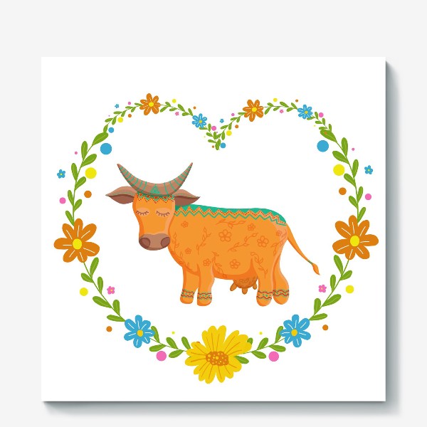 Холст «Корова с цветами»
