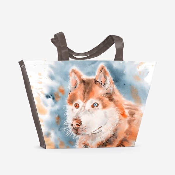Пляжная сумка «Собака. Рыжий хаски с разными глазами.»