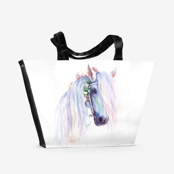 Пляжная сумка «Лошадь с вплетёнными в гриву цветами»