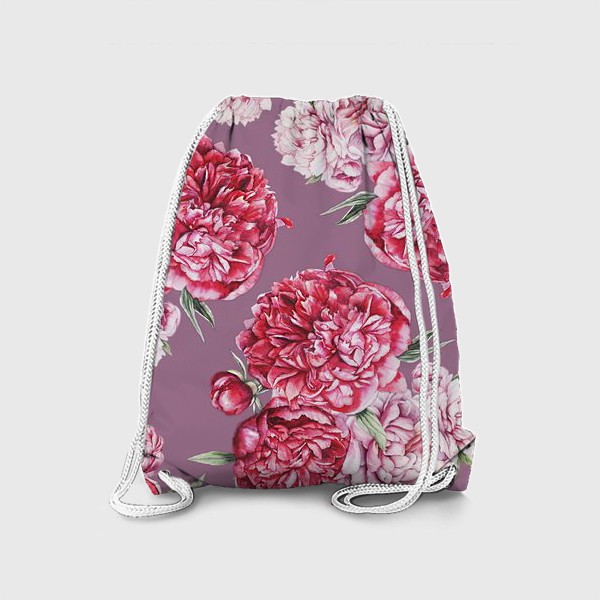 Рюкзак «Яркие пионы на розовом фоне»