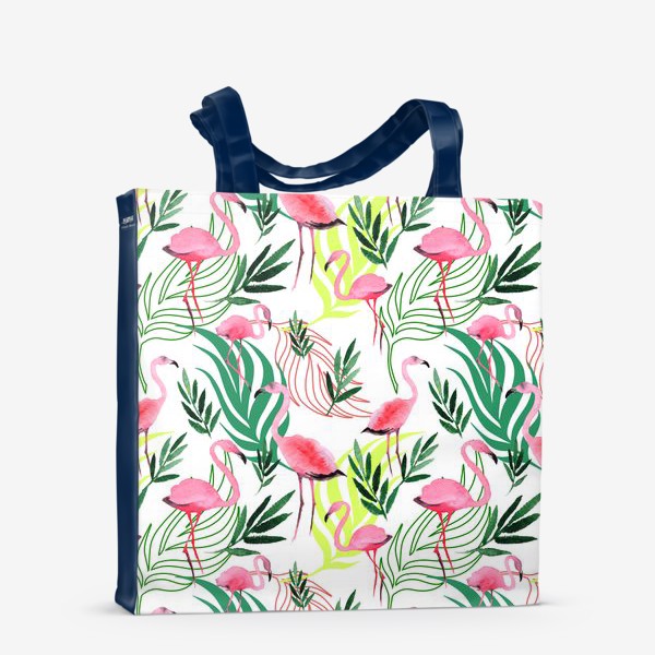 Сумка-шоппер «Яркий тропический паттерн с акварельными фламинго»