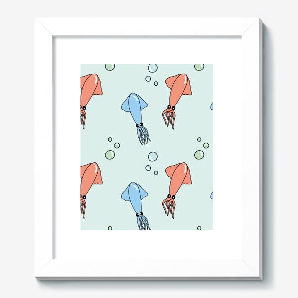 Картина «Паттерн с кальмарами из океана на голубом»