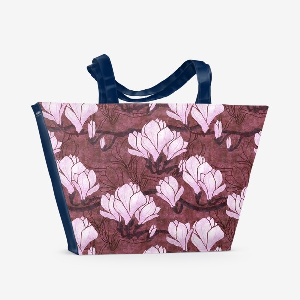 Пляжная сумка «Цветущая магнолия на бордовом»