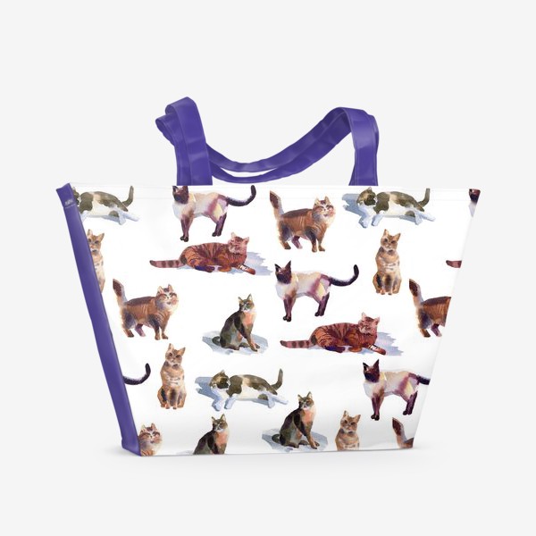 Пляжная сумка «Акварельные кошки (белые)»
