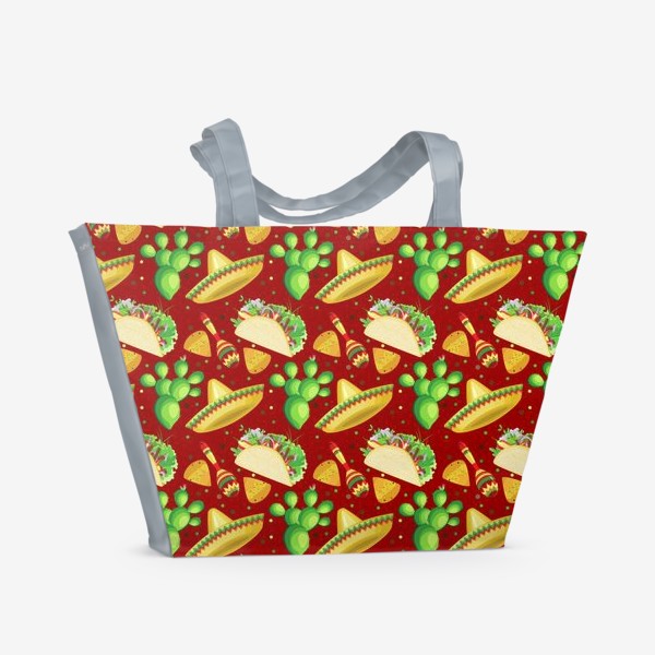 Пляжная сумка «Паттерн с сомбреро, кактусами и тако»