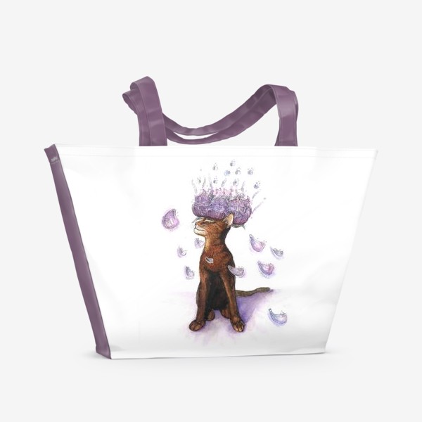 Пляжная сумка «Кот и цветок - Cat and flower»